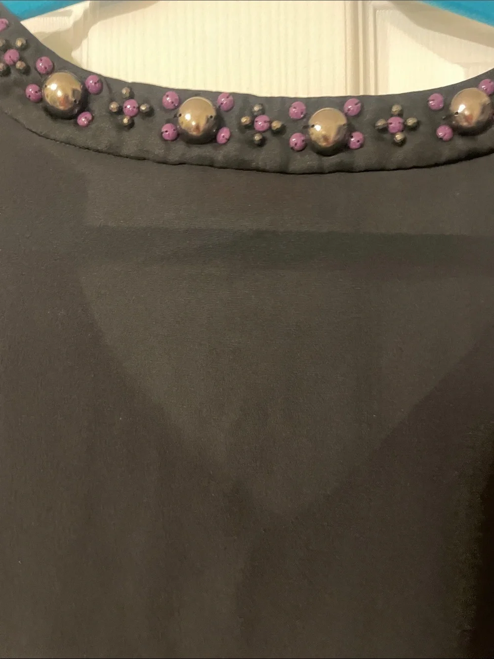 Tory Burch Black Peplum Blouse with Beaded Trim